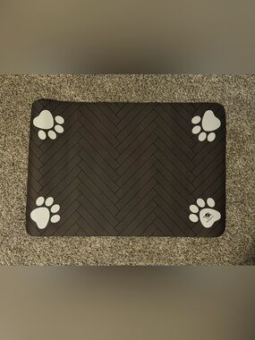 Dark Brown Paw Prints and Chevron Design Pet Food Mat 23”x15”